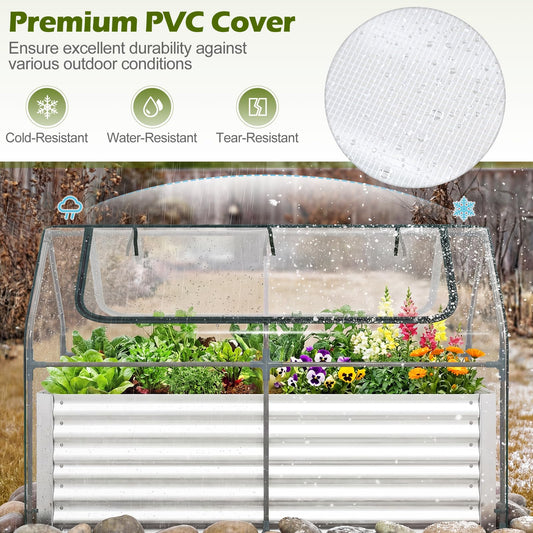 S AFSTAR 3-in-1 Raised Garden Bed with Greenhouse Cover, 6FT x 3FT x 4FT Galvanized Bottomless Planter Box Kit with Dual Roll-Up Screen Windows, Outdoor Mini Greenhouse for Vegetables (Silver & Clear)