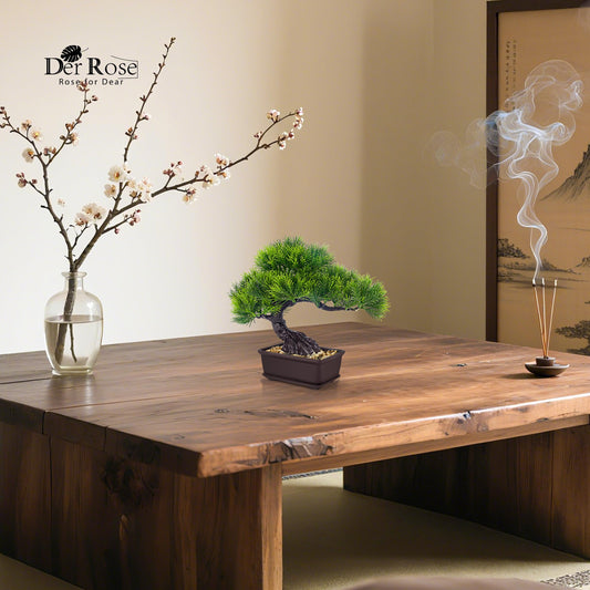 Der Rose Small Fake Bonsai Tree Cedar Decor Fake Plant for Shelf Desk Decor