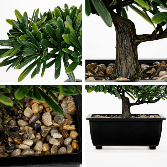 Artificial Bonsai Tree, Faux Ficus Plant with Pebbles, Zen Desk Decor