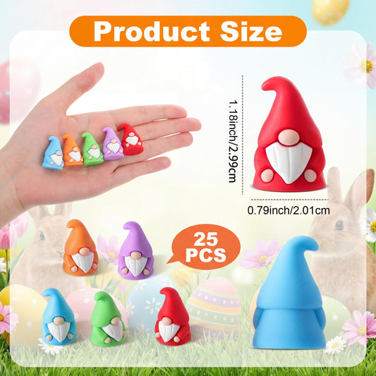 Soulchen 25 Pcs Mini Gnomes Figures Bulk Tiny Egg Bunny Miniature Easter Figurines to Hide and Seek Small Little Gnomes Statue for Fairy Garden Accessories Home Decoration Party Favors