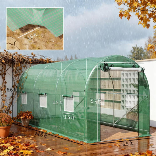 Walk-in Tunnel Greenhouse with 2 Support Rods - Steel Green - PE Cover Extends Seasons - Outdoor Lawn, Porch - Seasonal Gardening