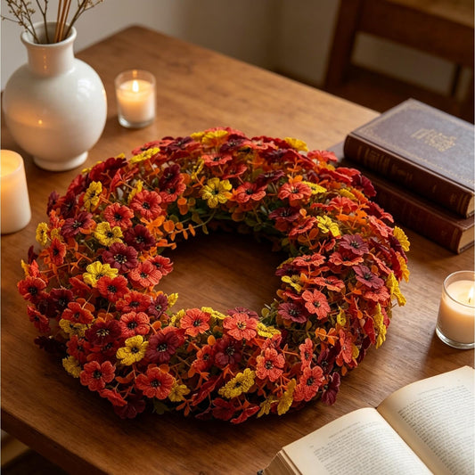 JJaydaily 20" Artificial Spring Wreath, UV Resistant Faux Daisy & Ivy Vine Floral Garland, Colorful Fake Flower Wreath for Outdoor Front Door, Patio, and Wall Hanging Decor (B)