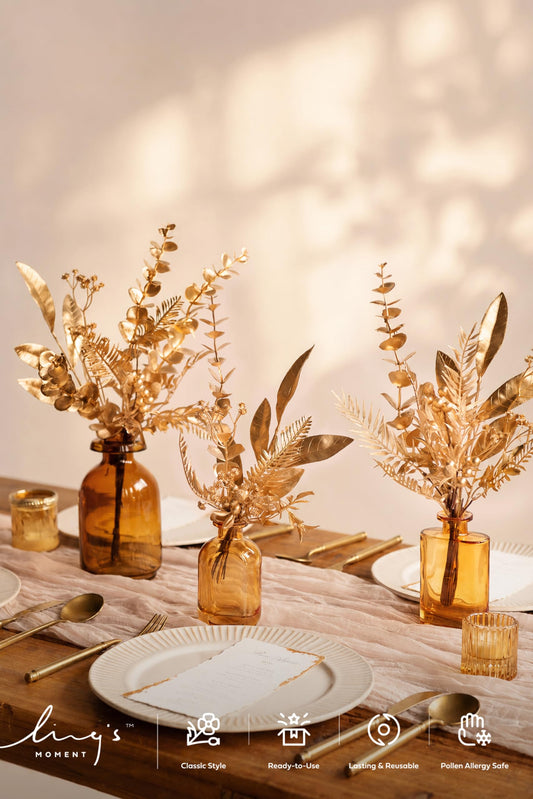 Ling's moment Artificial Faux Greenery Stems 33pcs Golden Fake Greenery