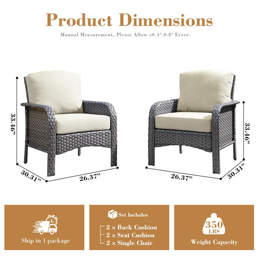 ORMONO 2 Pieces Patio Furniture Set, Two Single Chair Outdoor Furniture, All-Weather Rattan Wicker High Back Conversation Set of 2 for Small Space Porch, Backyard, Balcony,Beige