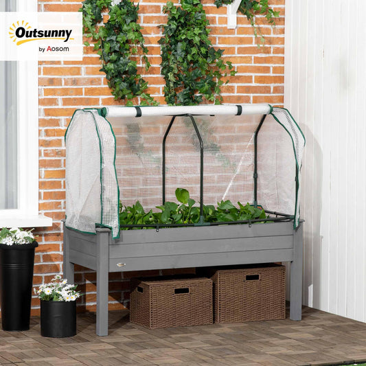 Outsunny Raised Garden Bed with PE Greenhouse Cover 48x22x46 inch Dark Gray