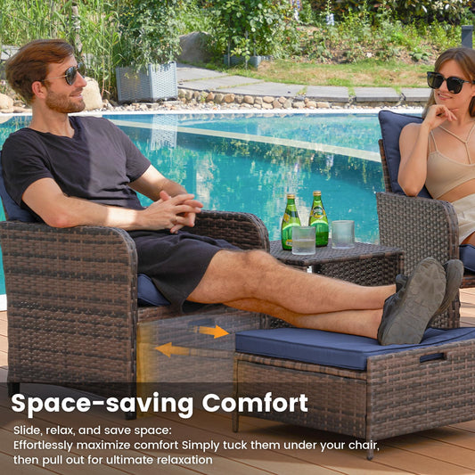 UDPATIO Balcony Furniture, Space-Saving Patio Chairs with Ottoman