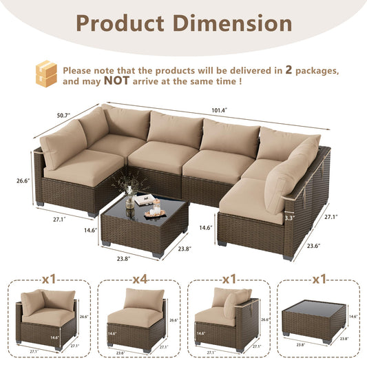LOUVIXA 7 Piece Outdoor Patio Furniture Set, Outdoor Sectional Sofa, Wicker Rattan Patio Furniture, Patio Conversation Set with Coffee Table & Cushions