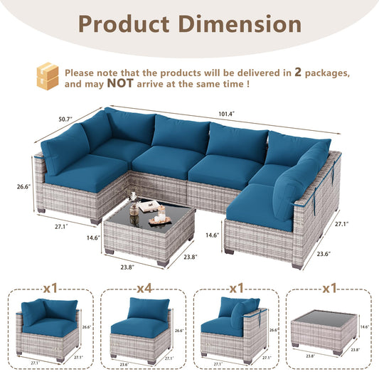 LOUVIXA 7 Piece Outdoor Patio Furniture Set, Outdoor Sectional Sofa, Wicker Rattan Patio Furniture, Patio Conversation Set with Coffee Table & Cushions