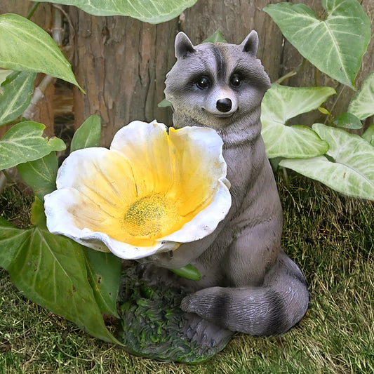 Raccoon Garden Decor Funny Statue Bird Feeder Decorations Outdoor Sculpture