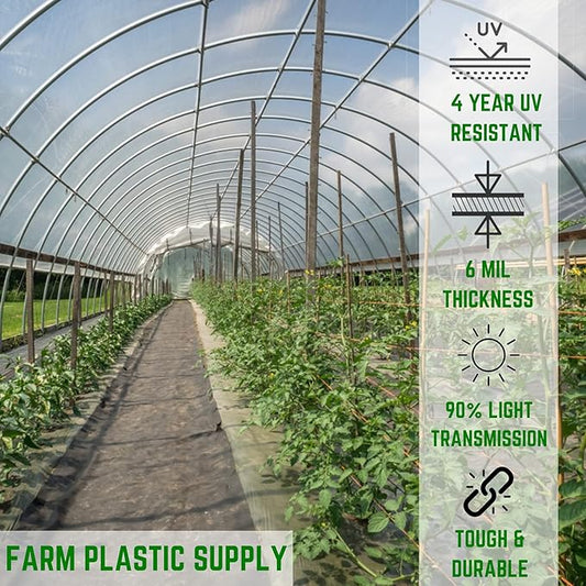 Farm Plastic Supply - Clear Greenhouse Plastic Sheeting - 6 mil - (15' x 20') - 4 Year UV Resistant Polyethylene Greenhouse Film, Hoop House Green House Cover for Gardening, Farming, Agriculture