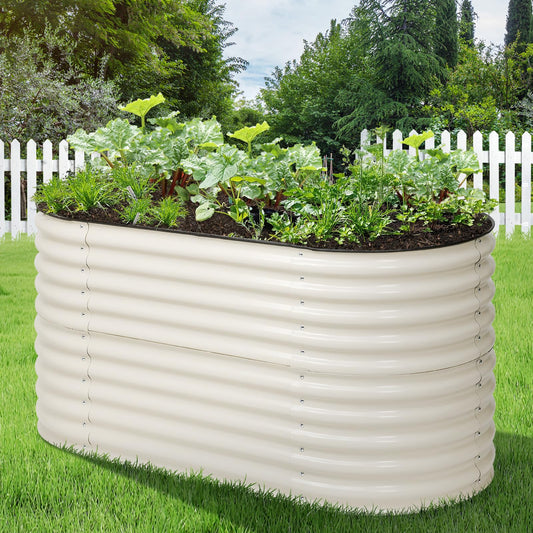 Aoodor 2-in-1 Modular Aluzinc Metal Raised Garden Bed, 63" L x 32" W x 32" H, Outdoor Planter Box for Vegetables, Flowers, and Herbs, Beige