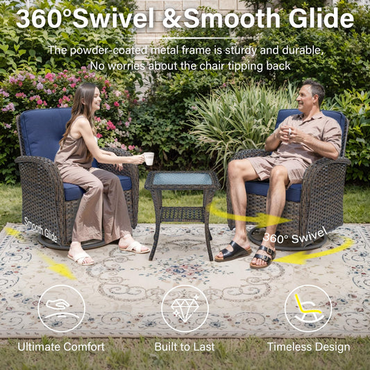 Belord 5 Piece Outdoor Patio Furniture Set with Deep Seating Swivel Rocker Chairs Loveseat and Rattan Coffee Table Outdoor Conversation Sets for Deck Backyard Poolside