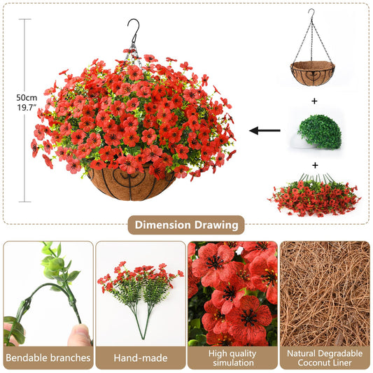 Artificial Hanging Flowers Basket for Outdoor, UV Resistant Plants Daisy