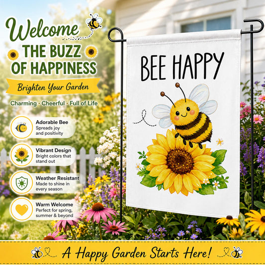 Summer Party Decorations - Bee Happy Summer Garden Flag | Double Sided Sunflower Welcome Yard Decor | Summer Party Accessories Backdrop Favors Supplies Decor for Garden Yard Porch Patio Lawn Outdoor Outside