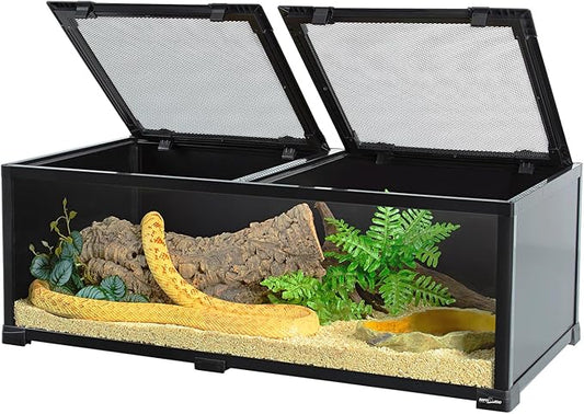 REPTIZOO 34 Gallon Glass Reptile Terrarium, 36" x 18"x 12" Wide & Low Reptile Tank Snake Terrarium with Double Top Cover Well Ventilation Terrarium for Scorpions, Spiders, Geckos, Snakes, Tortoises