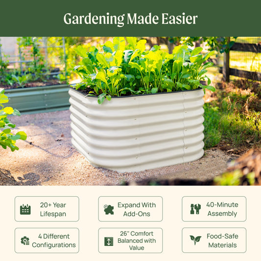 Vego garden 26" Extra Tall Raised Garden Bed Kits, 4 in 1 Modular Raised Planter Box for Vegetables Flowers Fruits Oval Metal Raised Garden Olive Green