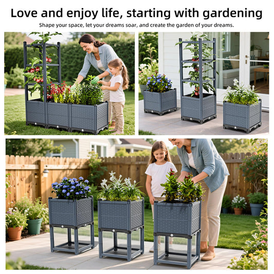 Growchum 48" Self Watering Raised Garden Bed, Modular Planter Box with Water Level Indicator, Weather Resistant for Vegetables, Herbs & Flowers, 3-in-1 Configurable Design, Gray