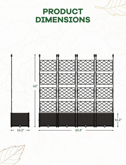 Patikuin 4-Section Sturdy Weather-Resistant Raised Garden Bed with Metal Trellis, Vertical Modular Planter Box & Privacy Screen for Climbing Plants, Vegetables, Flowers