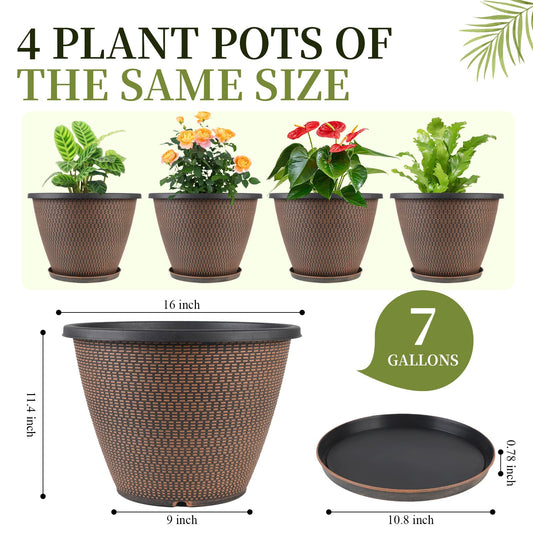 Svxtoby 4 Pack 16 inch Plant Pots, Modern Large Planters for Outdoor Plants