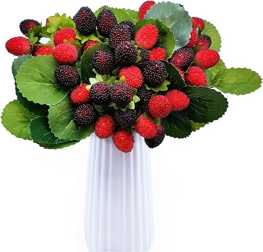 M2cbridge 4PCS Artificial Raspberry Red Berry Strawberry Faux Fruit BlackBerry Props Table Decoration (Red with Black)