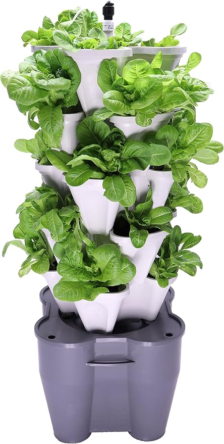 Mr. Stacky Smart Farm - Automatic Self Watering Garden - Grow Fresh Healthy Food Virtually Anywhere Year Round - Soil or Hydroponic Vertical Tower Gardening System (Standard Kit, Stone)