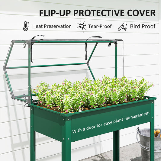 Outsunny Raised Garden Bed with Flip-Up Cover, 39.4"x18.9"x48.8", Green