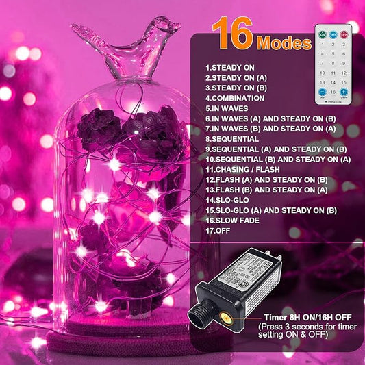 LAMPHOME Valentine's Day Pink Fairy Lights Plug in, 33Ft 100 LEDs Waterproof Twinkle Firefly Lights, Adaptor Included, Starry String Lights for Wedding Indoor Outdoor Christmas Patio Garden