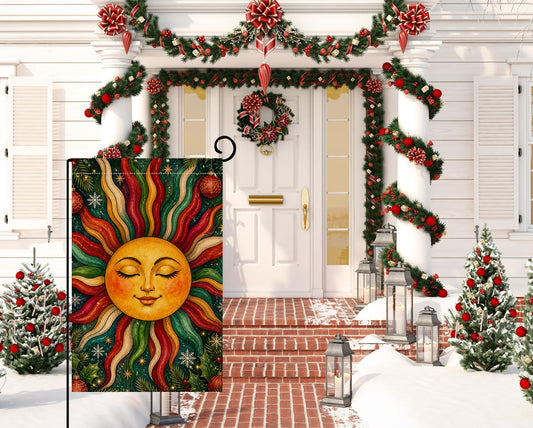 Christmas Sun Garden Flag 12x18 Welcome Winter Holiday Outdoor Yard Decor