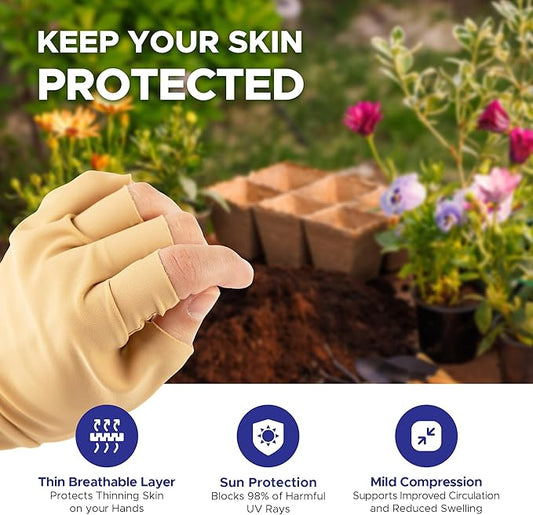 Light Skin Tone Fingerless Gloves – Made in USA – Conceal Bruises & Protect Thinning Skin