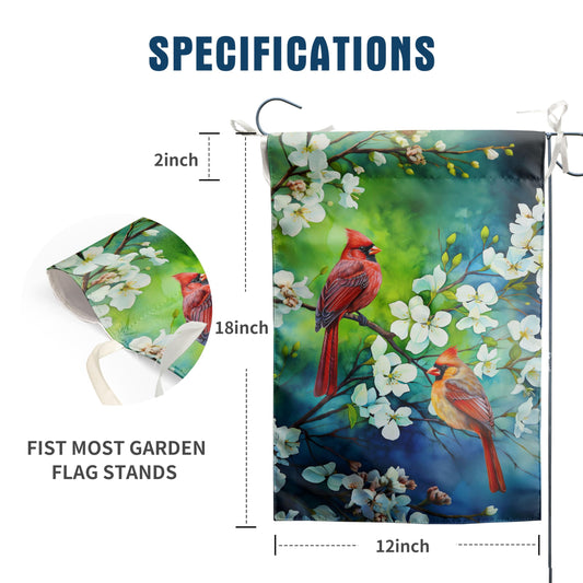 Spring Summer Cardinal Birds Garden Flags for Outside Birds Outdoor Flags Decorative 12x18 Double Sided Floral Welcome Yard Flag Small Red Bird Flag Dogwood Flower Decor
