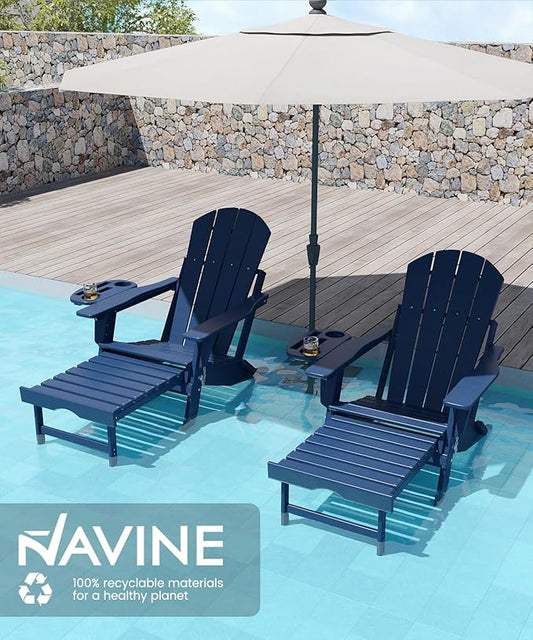 Adjustable Adirondack Chair with Retractable Ottoman Set of 4, HDPE Folding Adirondack Chair with Cup Holder, All Weather Fire Pit Chair for Outdoor.