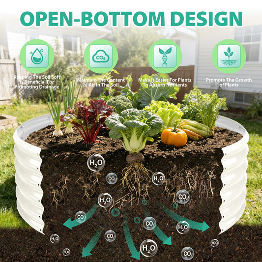 YSEJOMP 17" Tall 48" Diameter Round Raised Garden Bed Kits Outdoor White