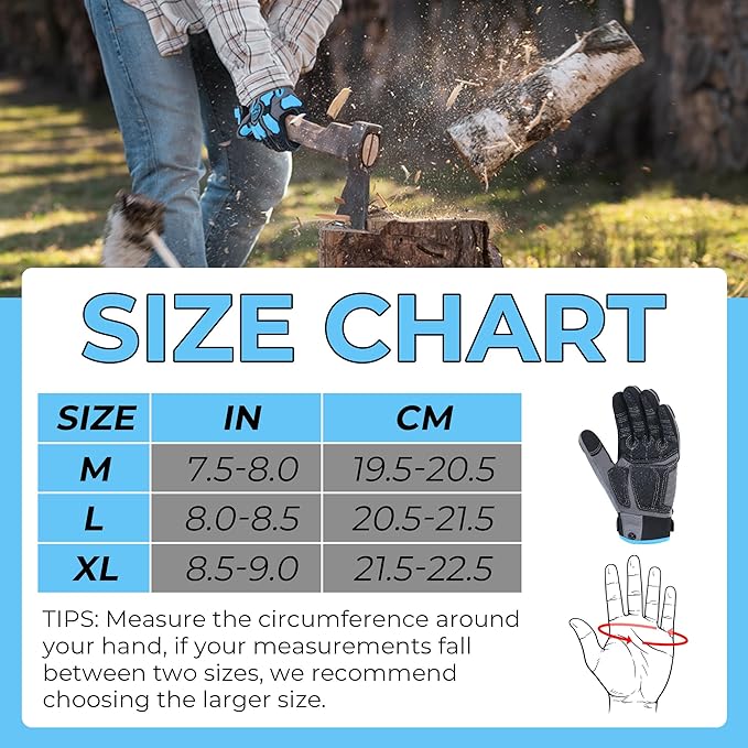 HANDLANDY Anti Vibration Gloves, SBR Padding, TPR Protector, Mechanic Work Gloves (Large, Black)