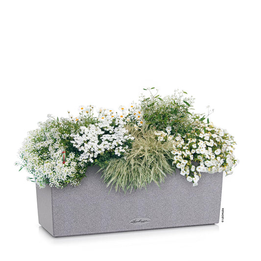 Lechuza BALCONERA Stone 50 Stone Grey, Self-Watering Window Box (Railing Planter), H7.5 L19.7 W7.5 in