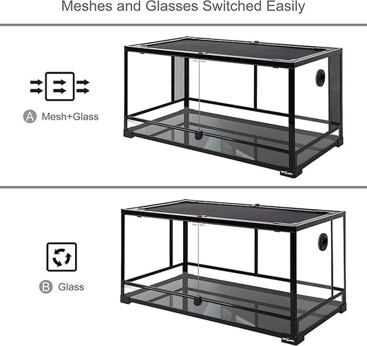 REPTI ZOO 50 Gallon Reptile Glass Tank Terrarium 2 in 1 Side Meshes and Side Glasses Double Hinge Door with Screen Ventilation Tempered Glass 36" x 18" x 17.75"