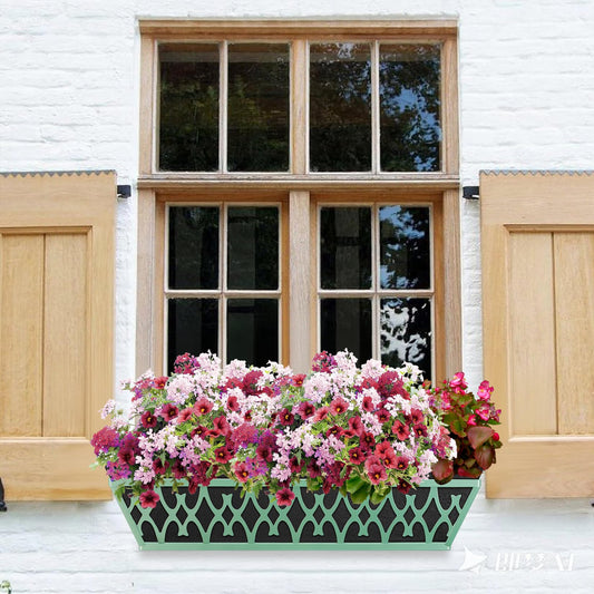 Karlliu 2 Pack 24 Inch Window Boxes Planters Railing Planter Box with Adjustable Brackets & Non-Woven Fabric Plant Grow Bags Deck Railing Planter Boxes Balcony Hanging Flower Box for Outdoor Plants