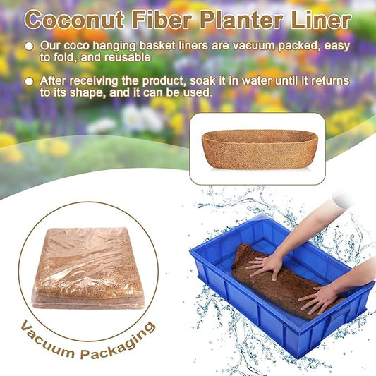 Coconut Fiber Planter Liner, 3PCS 36 Inch Natural Coco Liners for Deck Hanging Planter Window Box Liners Half Moon Shape Replacement for Flower Pots Horse Trough Hanging Basket Vegetables Pot