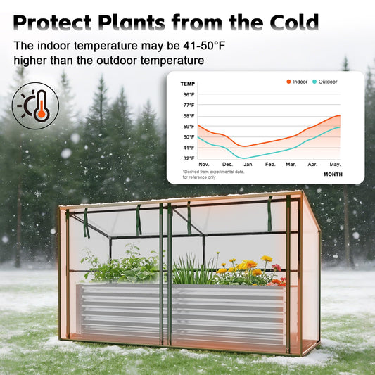HEAHOLD 80" x 24" x 17" Galvanized Raised Garden Bed with Greenhouse Cover, Silver Metal Planter Box with Clear Cover for Vegetables, Herbs, Flowers on Patio, Balcony or Backyard (Clear Cover)
