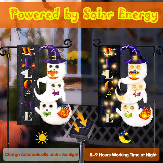 FLAGMESAGE Halloween Lighted Garden Flag, Ghost Yard Decor, 12x18 In