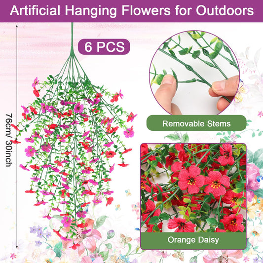 FineCheer 6 Pcs Fall Artificial Hanging Flowers Outdoor, Lovely Color