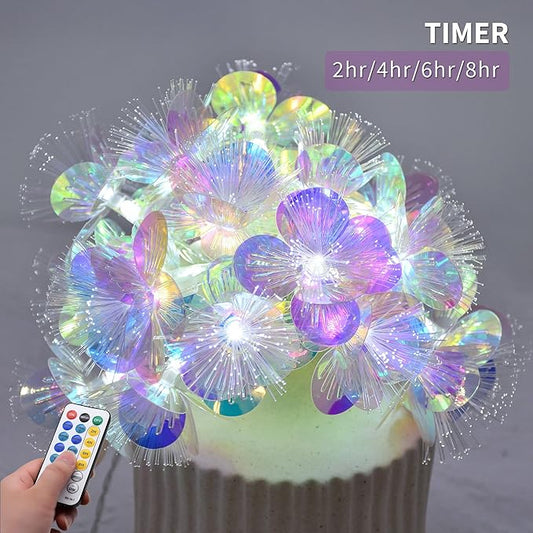 YOLIGHT Fiber Optic Flower String Lights Battery Operated with Timer, 13ft 20 LED Flower Garland Lights Fairy Lights for Room Table Wedding Christmas Easter Décor (White)