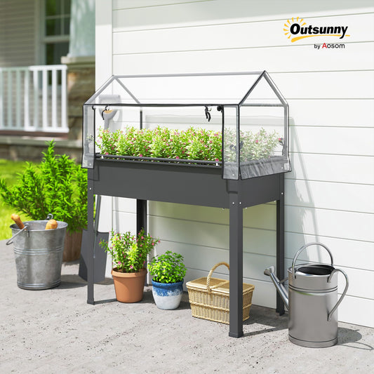 Outsunny Raised Garden Bed with Flip-Up Cover, 39.4"x18.9"x48.8", Dark Gray