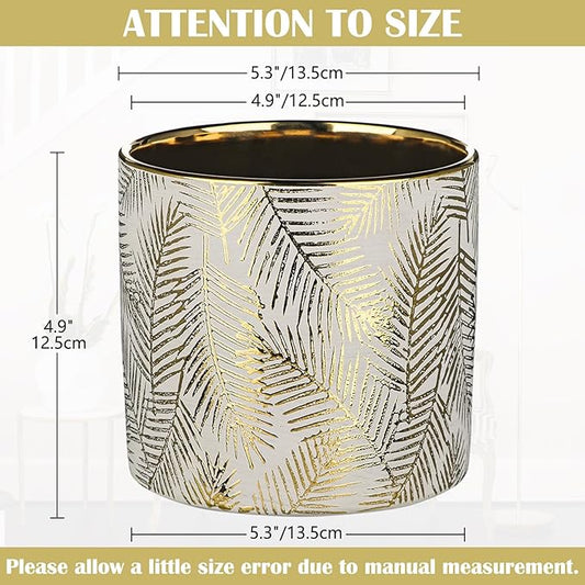 Oairse Small Ceramic Pot for Indoor Plants, 5.3 inch Plant Pot with Drainage Hole Decorative Texture Gold Planter Indoor Outdoor Flower Pots for Succulent Snake Plant Pothos Orchid