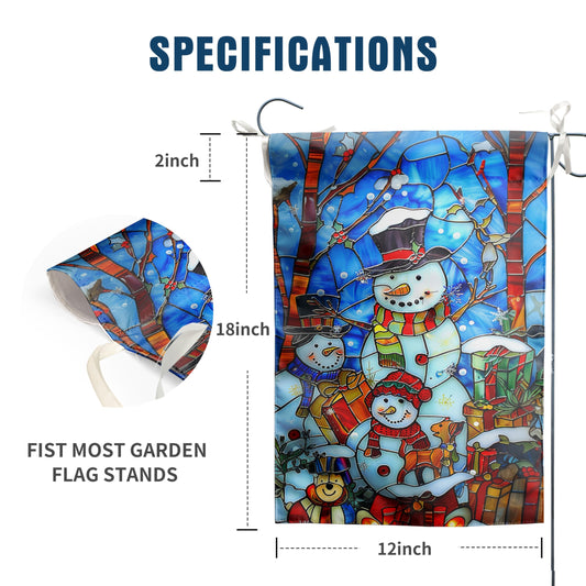 DZGlobal Stained Glass Snowman Garden Flag Merry Christmas Flag Hello Winter Yard Flag Happy Holidays Flag for Outside Welcome New Year Outdoor Flag 12x18 Double Sided, wintersnowman