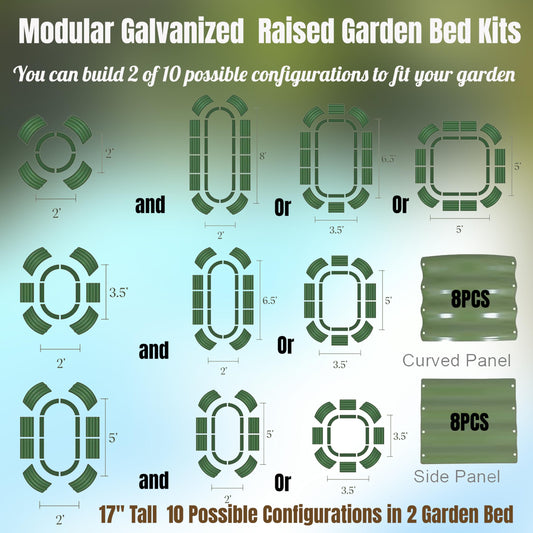 NestNature 17" Tall Galvanized Garden Bed,10-in-2 Modular Raised Garden Bed