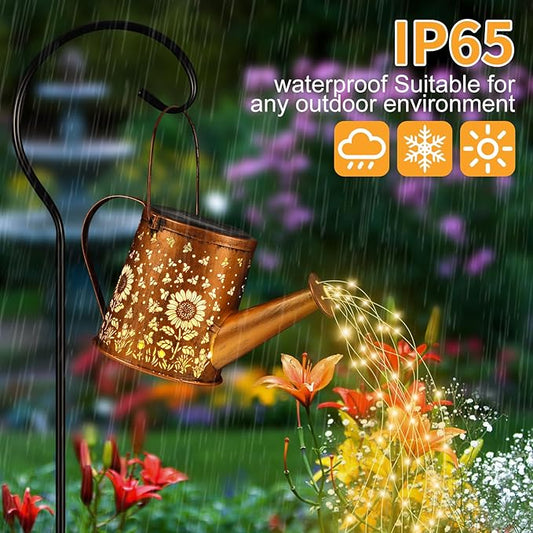 Solar Watering Can Light, Solar Powered Hanging Lantern Landscape Lights, Decorative Garden for Yard Waterproof Garden Decor, Gifts for Mom, Grandma(Sunflower + Bee)