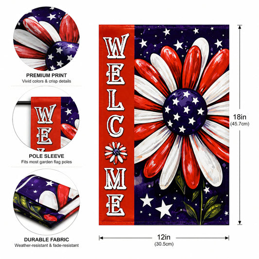 4th of July Decorations - Patriotic Floral Welcome Garden Flag | Double Sided Fourth of July Patriotic Banner | 250 Anniversary USA Flag for Garden Yard Porch Patio Lawn Outdoor Outside Decor