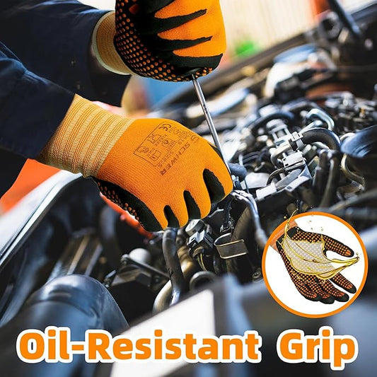 Schwer 6 Pairs LT5619 Work Gloves Micro-Foam Nitrile Coated, Level 4 Abrasion Resistant Nylon Working Gloves with Micro Dot Grip for Men Women, Touchscreen, for Automotive Electronic Assembly, Small