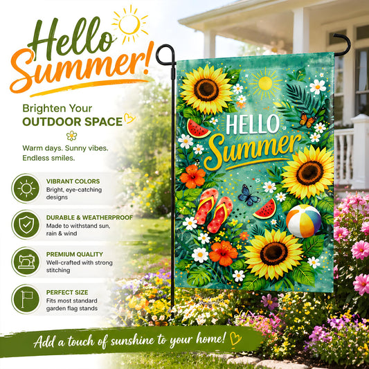 Summer Party Decorations - Summer Garden Flag 12x18 Double Sided Floral Welcome Yard Decor | Summer Farmhouse Accessories Backdrop Favors Supplies Decor for Garden Yard Porch Patio Lawn Outdoor Outside