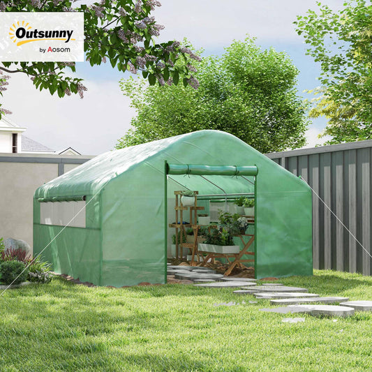 Outsunny 13' x 10' x 6.5' Hoop House Greenhouse Tunnel Greenhouse Green